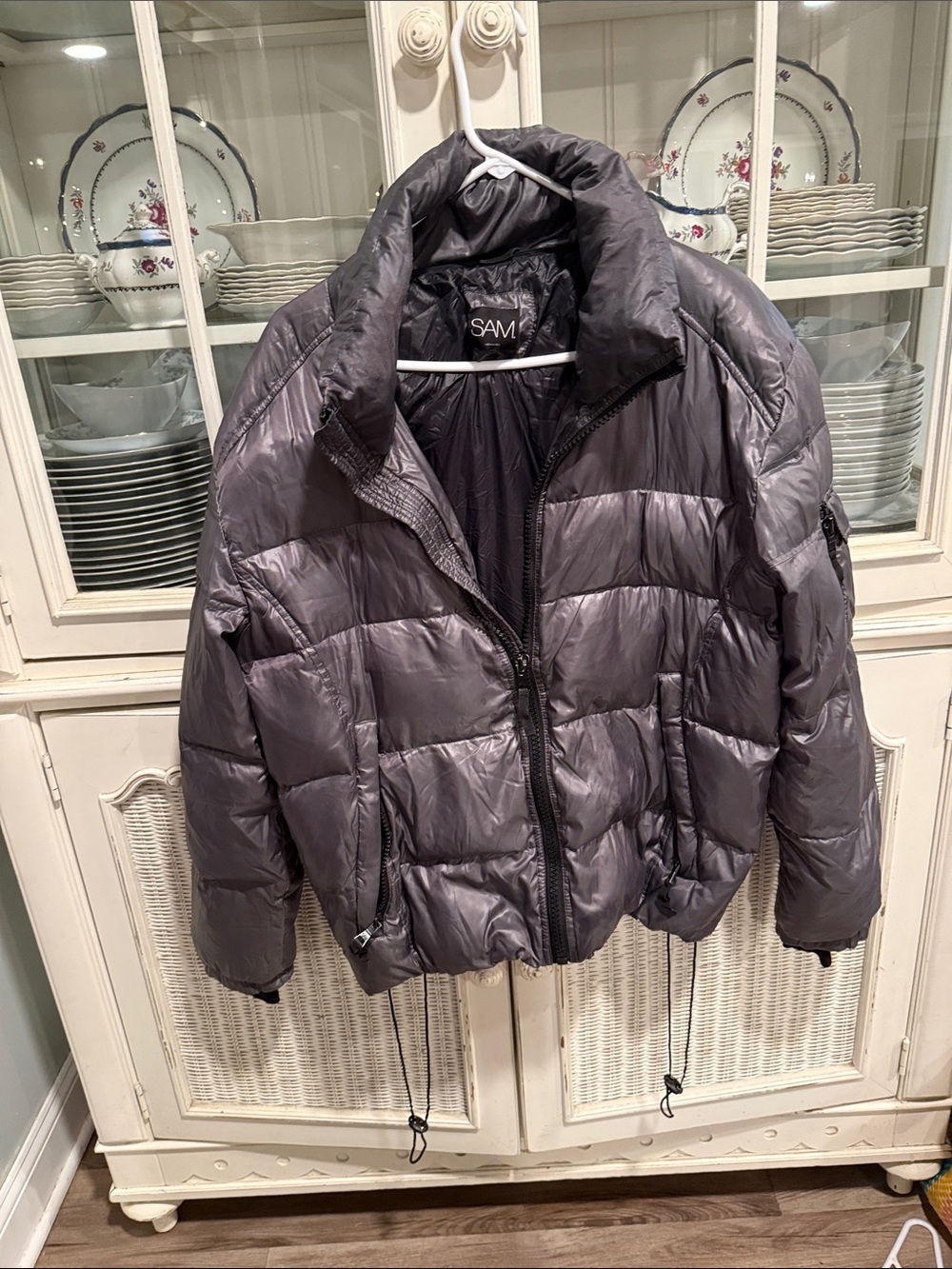 SAM. Women's Metallic Gray Quilted Puffer Jacket